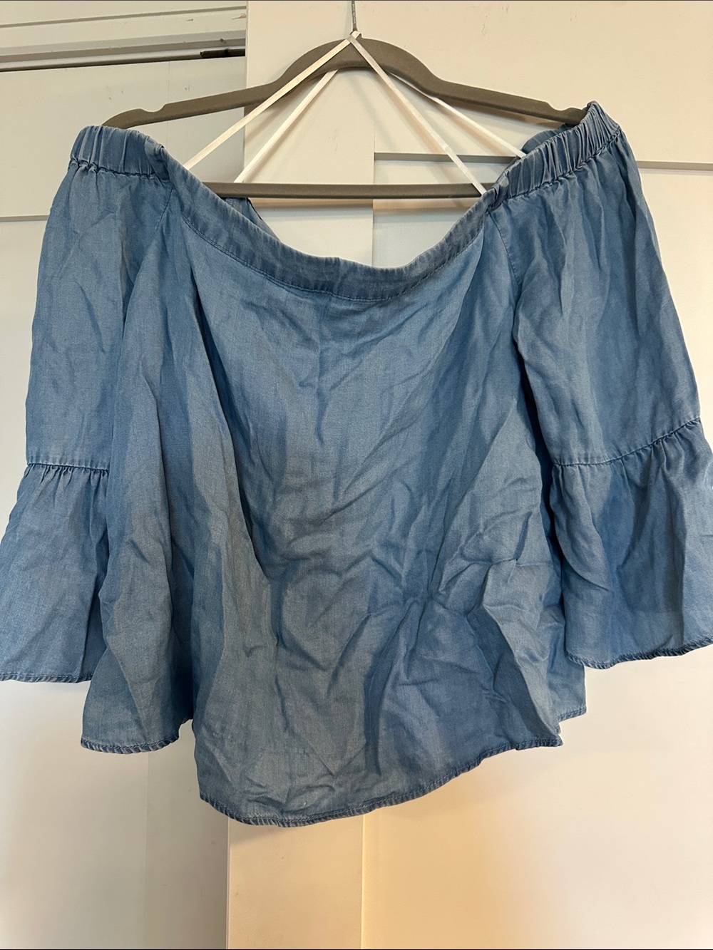 Forever 21 Light Blue Off-Shoulder Peasant Top
